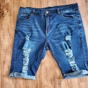 Womens Bermuda Distressed Jean Shorts